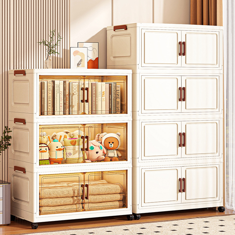 Caja de almacenamiento plegable de instalación gratuita Gabinete de almacenamiento de juguetes simple para el hogar Caja de almacenamiento Gabinete de bocadillos Gabinete de almacenamiento de plástico de cocina