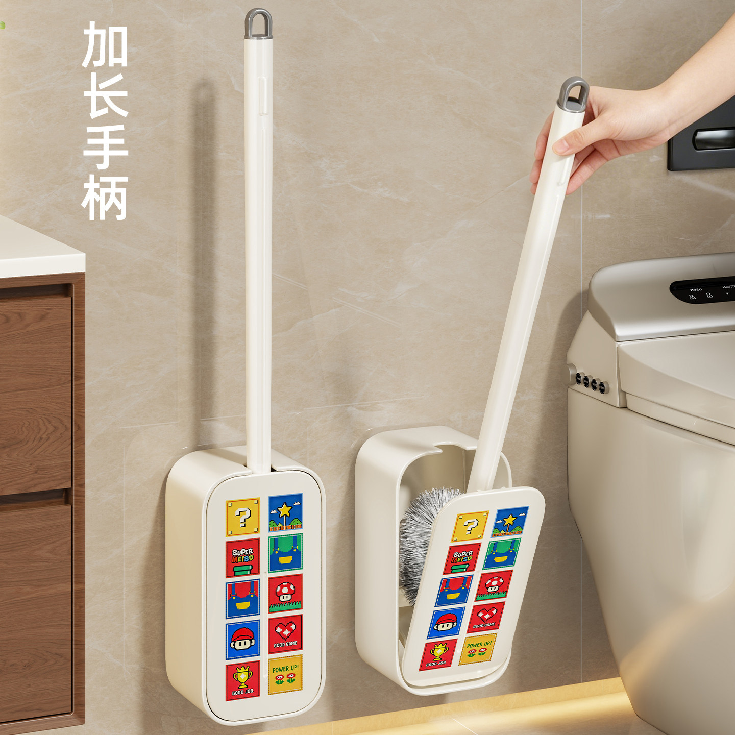 Cepillo para Inodoro de Pared de Goma Suave con Caja de Almacenamiento y Mango Largo para Baño