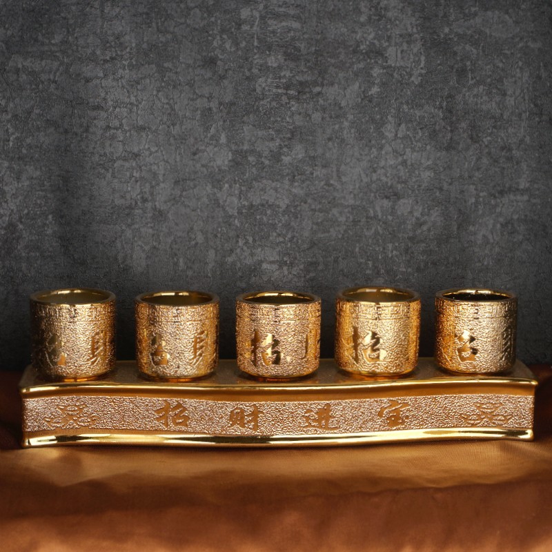 Ceramic Golden Sand Wealth-Attracting Water Cup Holy Water Cup Divine Worship Cup Wealth God Offerings Attracting Fortune Fairy Cup Tea Cup Wine Cup