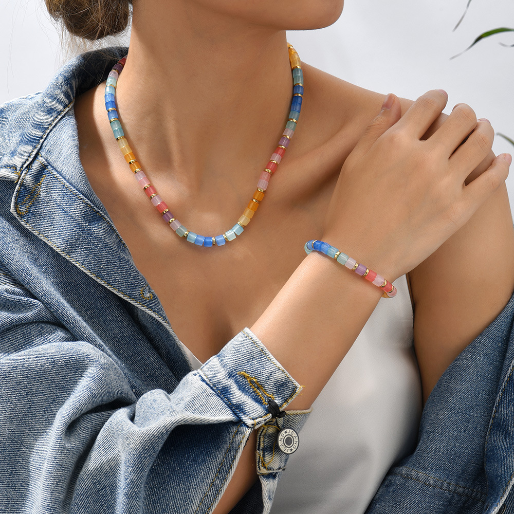 8g Weight Necklace Classification Resin, Copper Chain Material Beaded Chain Chain Type 1 Piece Quantity Holiday, Daily Occasion Resin, Copper Material Colorful Pattern All Seasons Season Women's Gender Vacation Style Vacation Colorful Resin Copper Beaded Chain Beaded Necklaces Wholesale 2