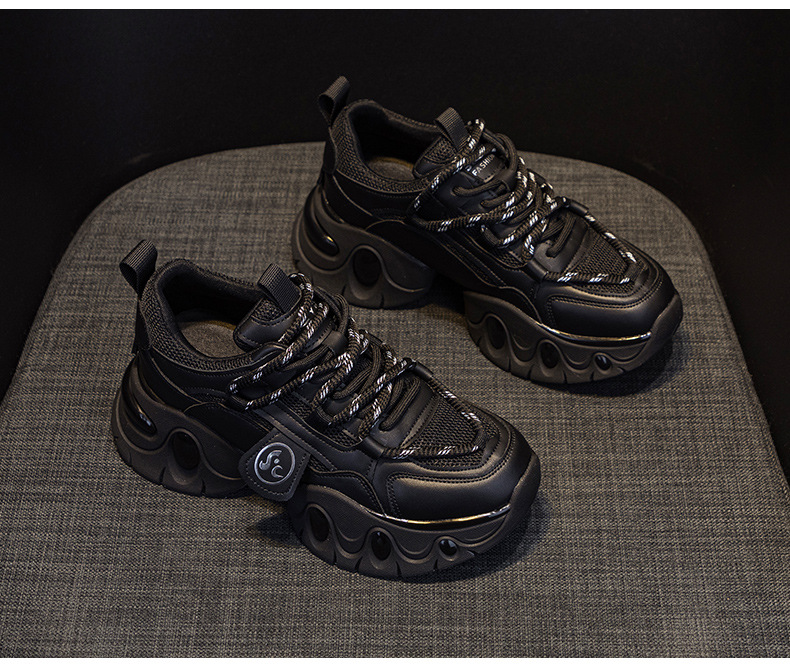 Giày sneaker nữ đế dày tăng chiều cao 7cm phong cách sao, dây buộc thời trang — M2555 Màu đen, M2555 màu be, M2555 màu hồng chi tiết 12