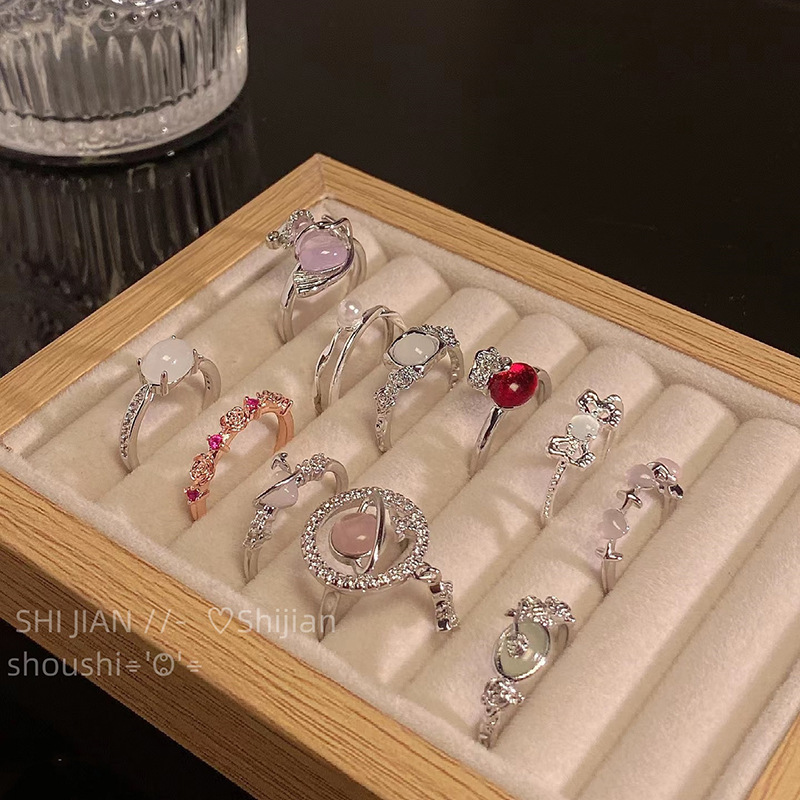 新款小巧森系瑪瑙貓眼少女感戒指夏日簡約小眾氣質冷淡風百搭指環
