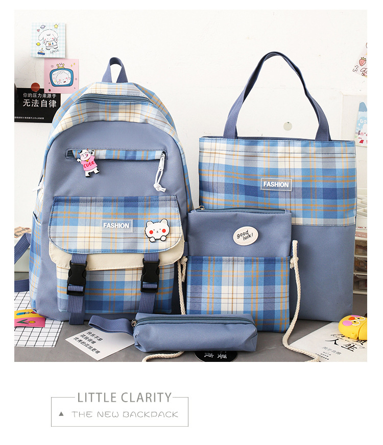 Wholesale Four-piece Contrast Color Plaid Backpack Nihaojewelry display picture 24