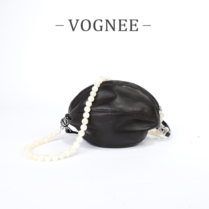 2026 New Arrival Cross-Border Versatile Niche Design Luxury Cowhide Beaded Lantern Shoulder Bag Chain Crossbody Bag For Women - Thumbnail 5