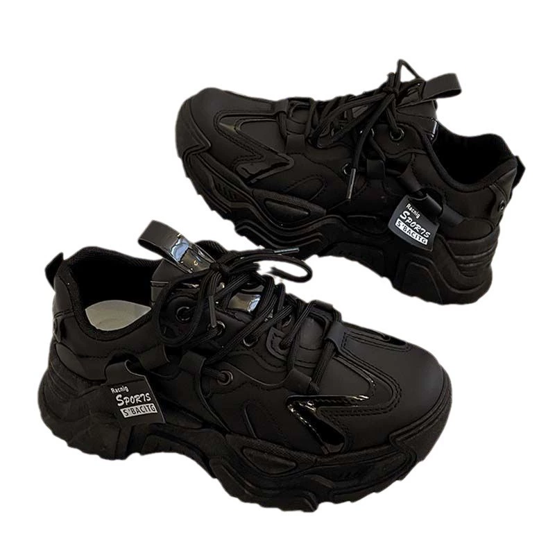 Platform Spring Sneakers, Korean Style, Women's Chunky Casual Sports Shoes, Leather & Mesh