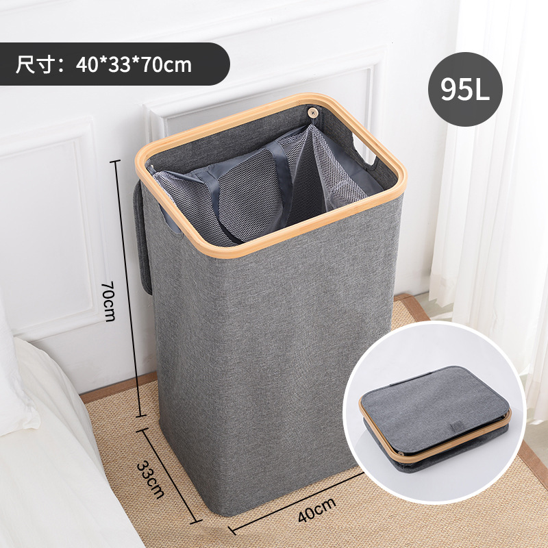 Cesta de ropa sucia de bambú plegable transfronteriza con bolsillo interior, cesto de almacenamiento de ropa, tela de bambú, cesto de almacenamiento de ropa sucia