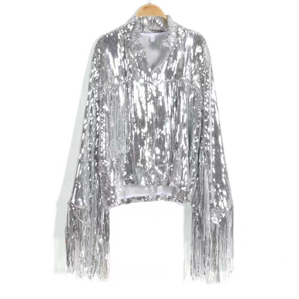 Acetate Fiber Fabric Type Women's Streetwear Solid Color Sequins Placket Coat Casual Jacket