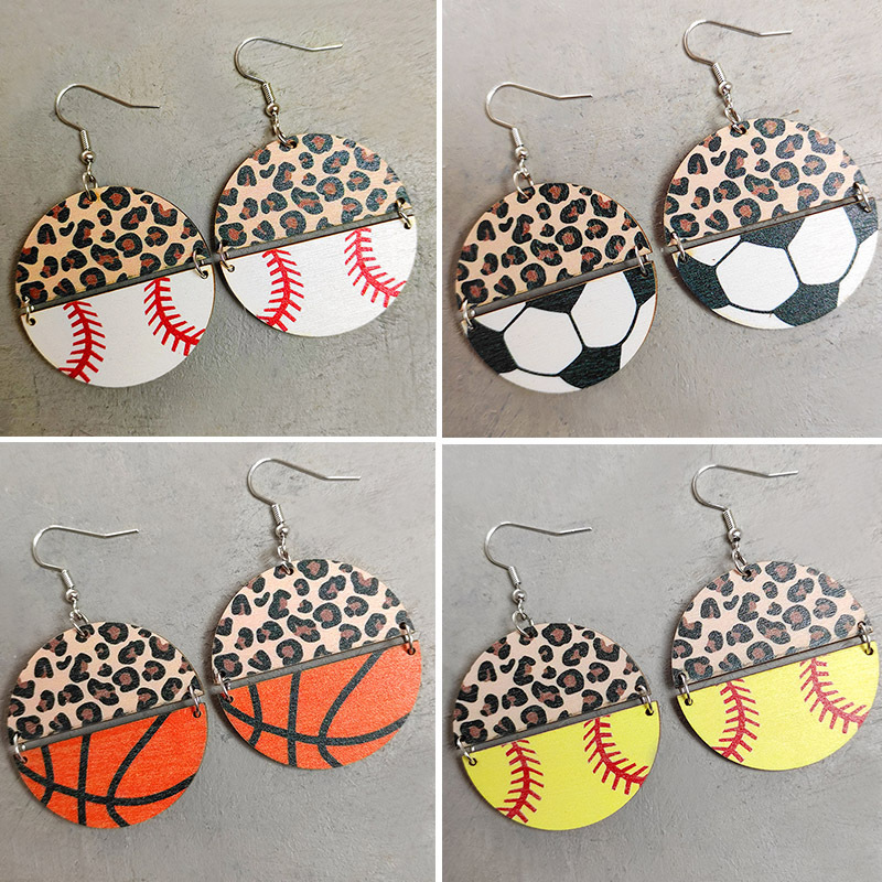 Retro Fashion Geometric Leopard Football Wood Patchwork Women's Earrings display picture 7