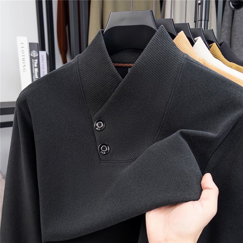 2026 Winter Men's New Thickened Thermal Sweatshirt with Scarf Collar, Solid Color Warm Pullover Base Shirt for Young and Middle-Aged Men