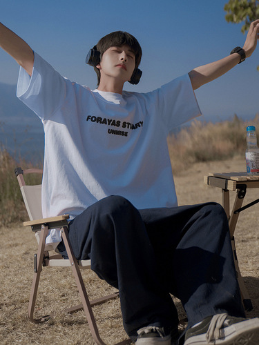 Cross-border Instagram short-sleeve t-shirt for men, Hong Kong-style printed round neck t-shirt, Hong Kong-style simple and versatile streetwear brand, five-point upper garment