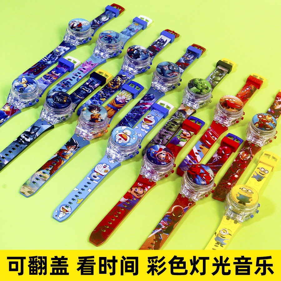 Ultraman Stidie Rotating Flip-Top Light Music Watch, Electronic Gyro Cartoon Watch with Rotating Lid to Decompress