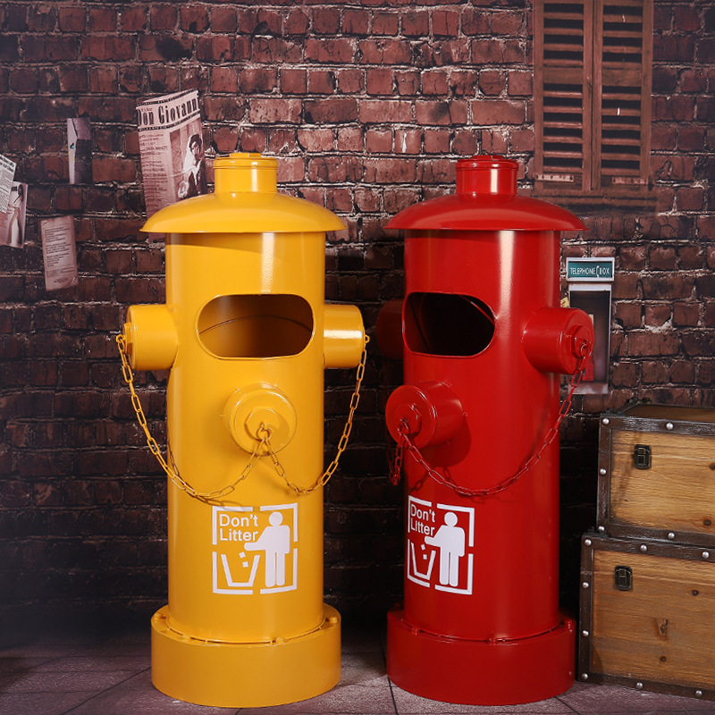 Fire Hydrant Trash Can Creative Retro Industrial Style Large Foot-Operated Restaurant Iron Art Outdoor Canister Decorative American Ornaments