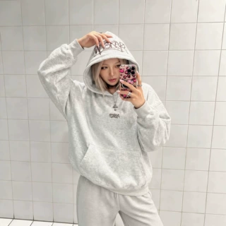 外套女秋冬scuba加绒简约上衣百搭刺绣连帽oversize韩系即墨卫衣