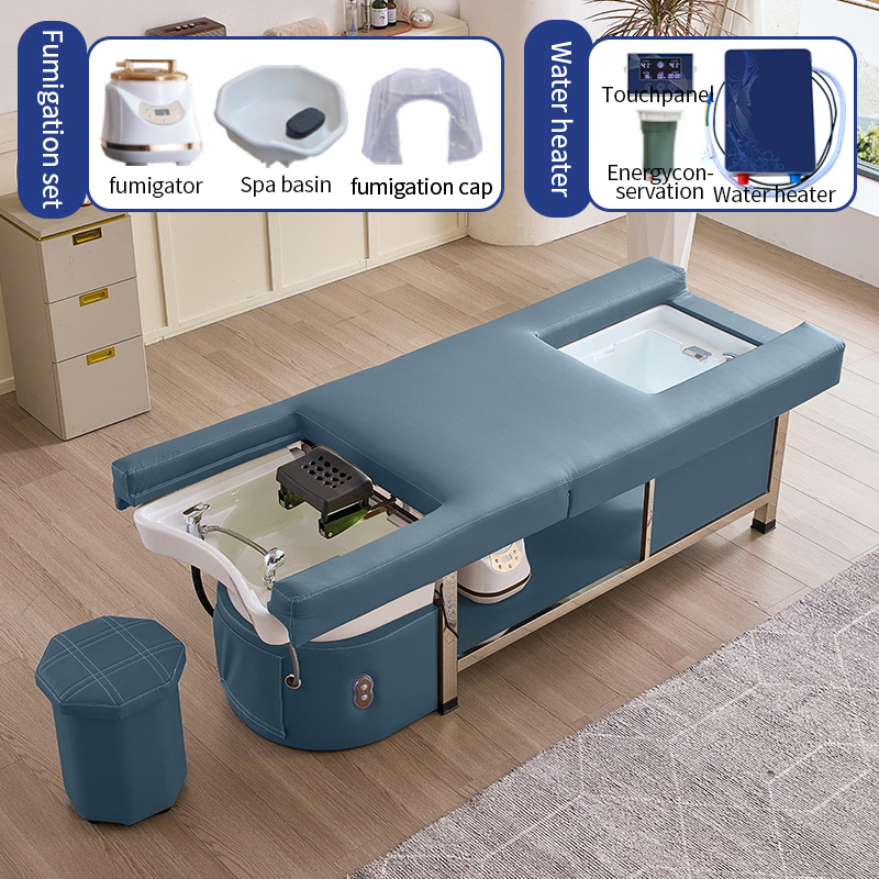 Cama eléctrica elevadora multifuncional para salón de belleza, cama de lavado de cabello, cama de masaje para terapia de cabeza, cama de masaje y cama de fumigación para circulación de agua