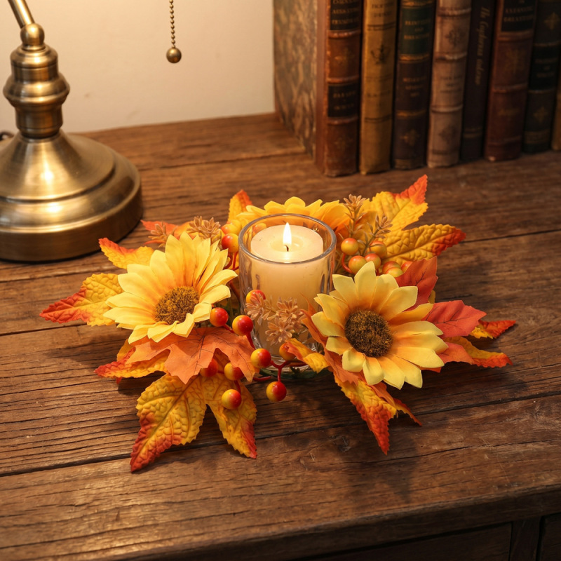 Cross-Border Exclusive Supply of Autumn Artificial Maple Leaf Berry Candle Holder Wreath Amazon Temu Thanksgiving Decorative Wreath Cross-Border Exclusive Supply of Autumn Artificial Maple Leaf Berry Candle Holder Wreath Amazon Temu Thanksgiving Decorative Wreath
