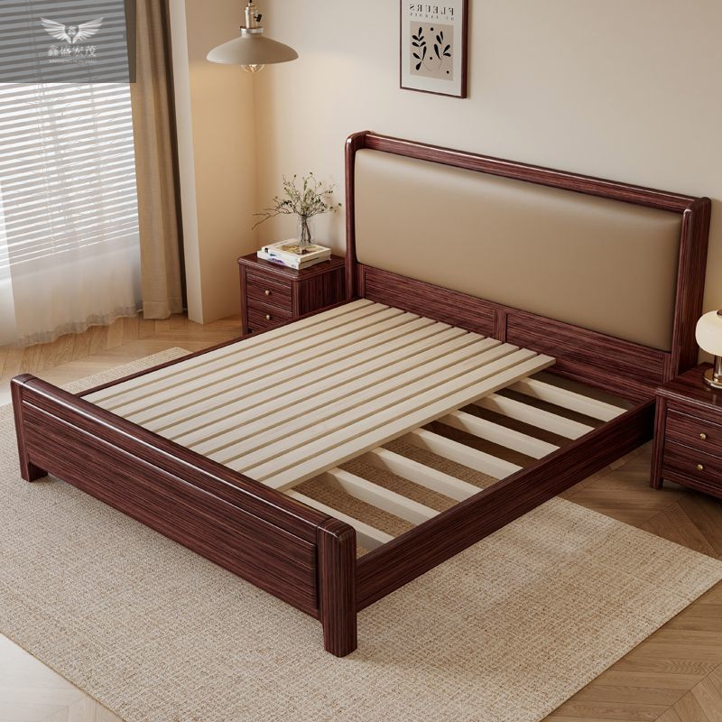 Nuevo estilo chino madera maciza dorada cama de nuez cama principal doble 1.8 × 2m 1.5m cama de matrimonio blanda moderna