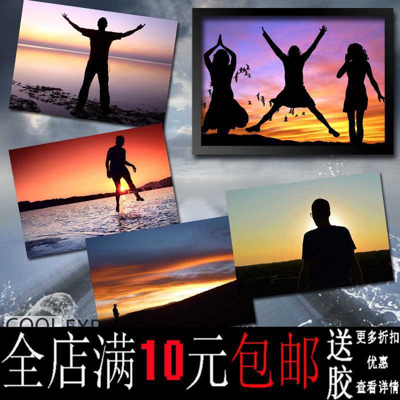 Free Shipping Backlit Figure Silhouette Figure Landscape Poster Bedroom Study Bar Decorative Painting Photo Frame Wall Painting Hanging Painting