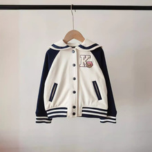 G24春款 韩版童装国内专柜外贸尾单女童海军领插肩拼接棒球服外套