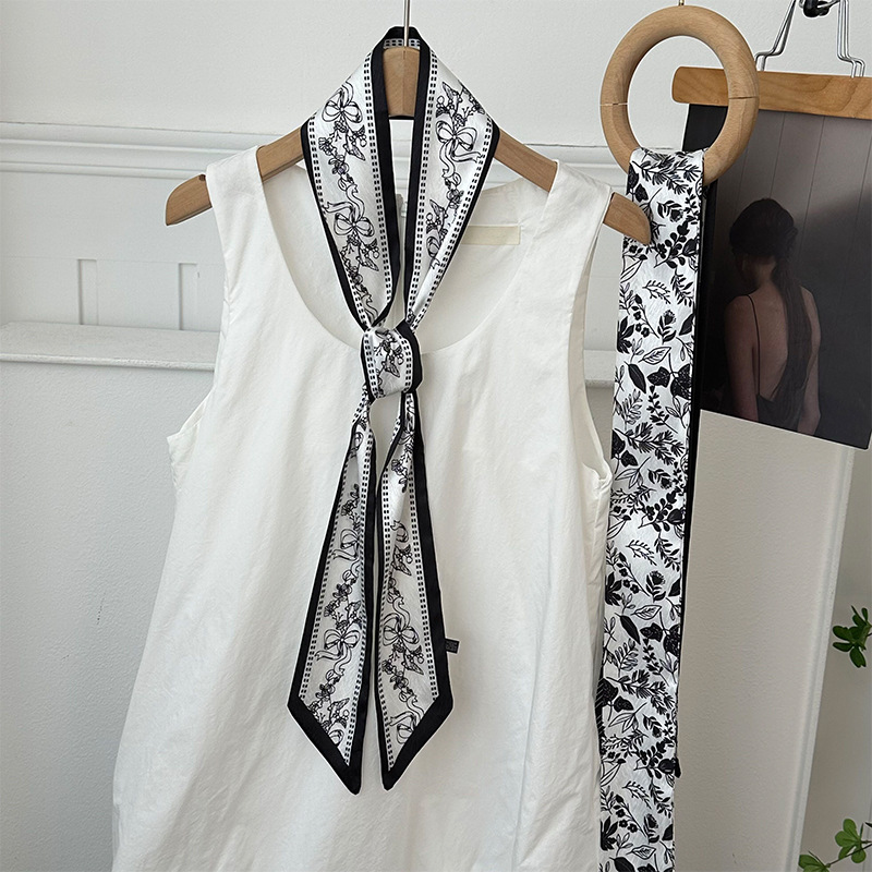 Pañuelo de seda, banda larga, sensación de alta calidad, bufanda pequeña decorativa, bolsa de toalla de seda, envuelta, pañuelo floral, cinta para el cabello, serpentín para el cabello