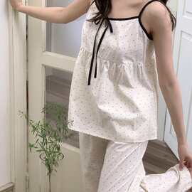韩国ins女士夏季新品韩系小清新圆点吊带家居服睡衣套装可外穿女