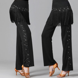 Latin dance costume New Sequins tassel pants trousers square dance sailor dance jitterbug dance pants