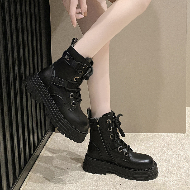 Martin short spring and autumn single bo, 2024 new cotton shoes, winter plush women's true soft leather motorcycle_voghion.com