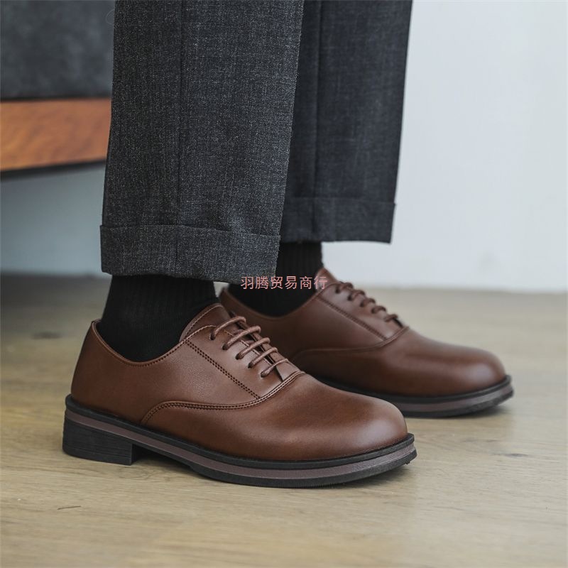 男士皮鞋真皮黑色高级圆头法式正装商务通勤复古日系休闲德比鞋OL