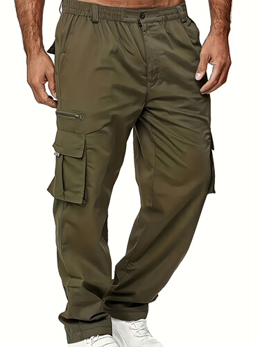 1 Piece Men's Casual Cargo Pants Solid Color Polyester Mid-Cross Border