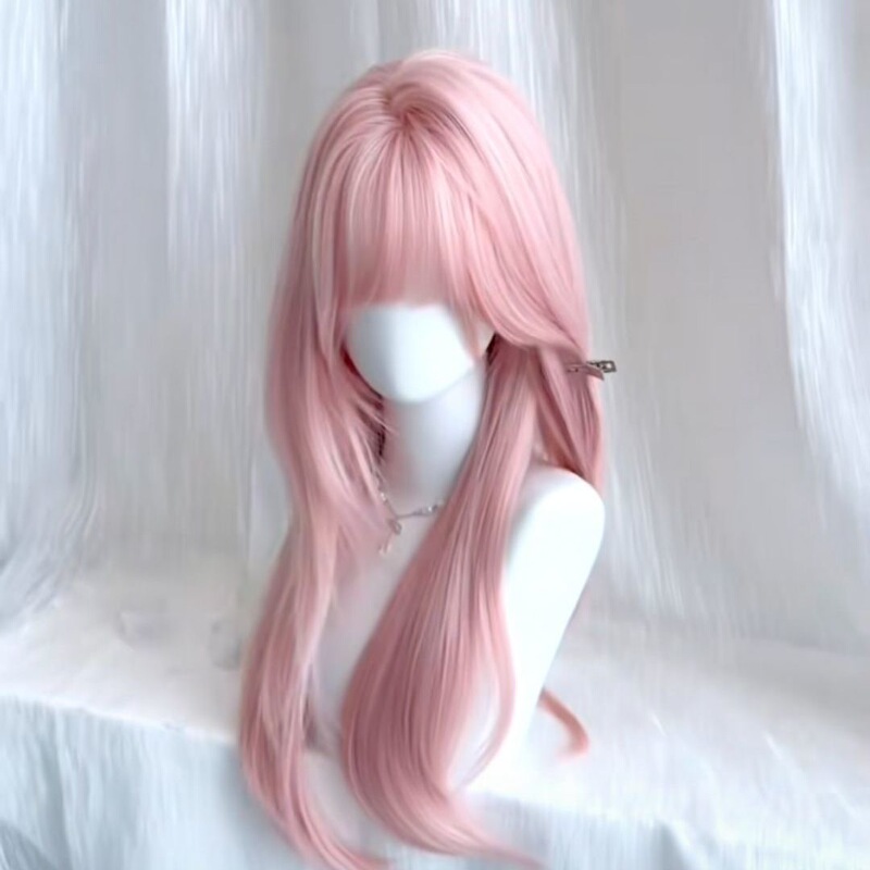 Koni Pink Wig for Women, Long Hair Full Wig, Suitable for Female Groups, Lolita, Versatile Cosplay, Long Straight Hair with Bangs Koni Pink Wig for Women, Long Hair Full Wig, Suitable for Female Groups, Lolita, Versatile Cosplay, Long Straight Hair with Bangs