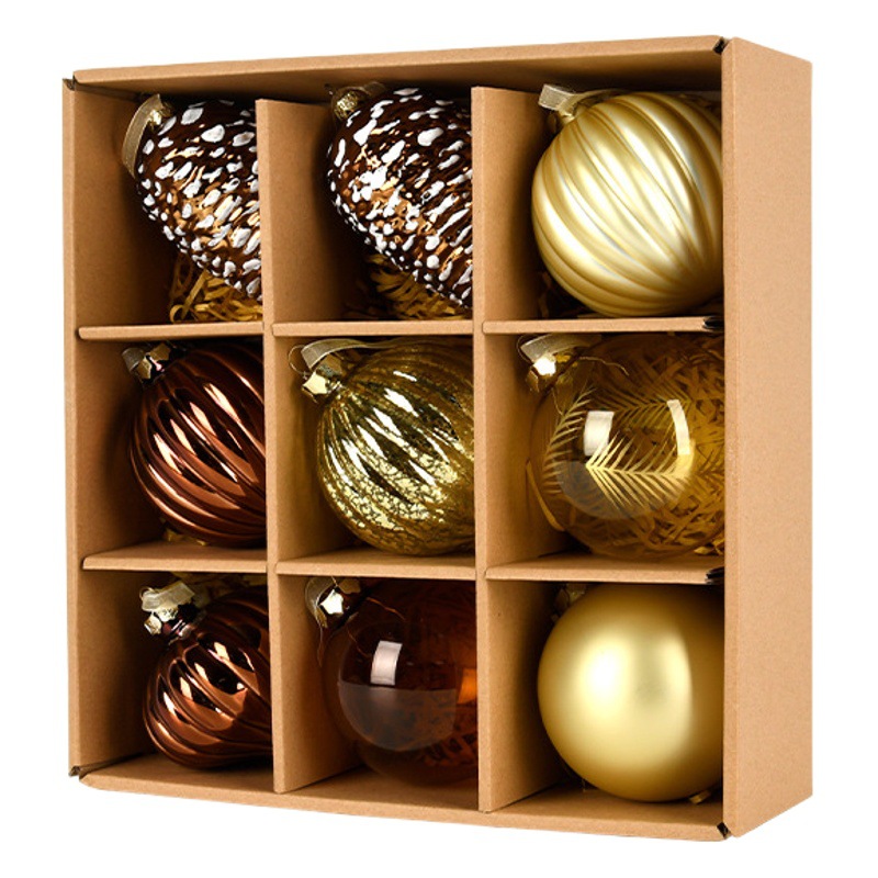 Decoraciones navideñas de vidrio pintado bola de decoración de árbol de Navidad accesorios colgantes bola colgante bola 9 bolas de caja 8CM