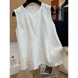 High-End European Summer New Style High-End Normcore Fashion Loose Sleeveless Tencel Linen Shirt Vest Top for Women