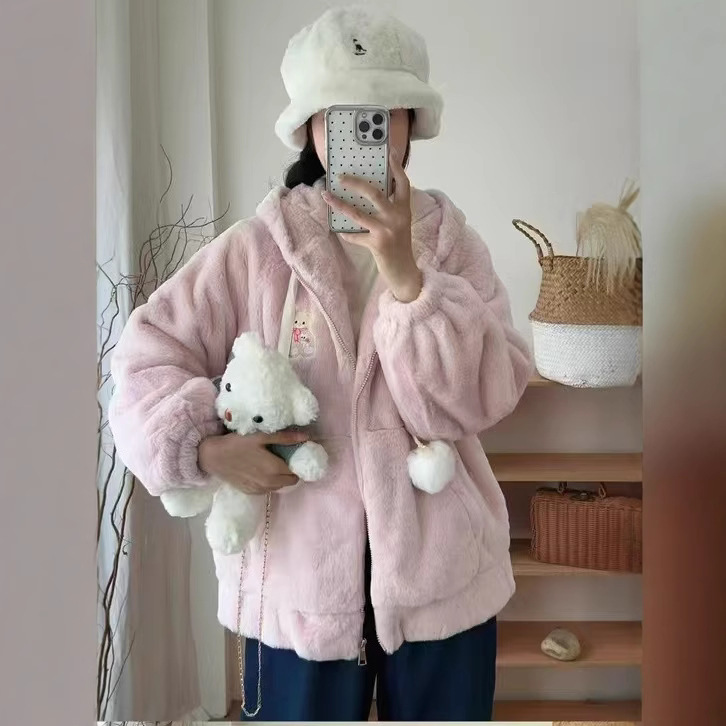 (2개) 겨울 새로운 귀여운 양고기 양모 면봉 재킷 후드 따뜻한 부드러운 왁스 코트