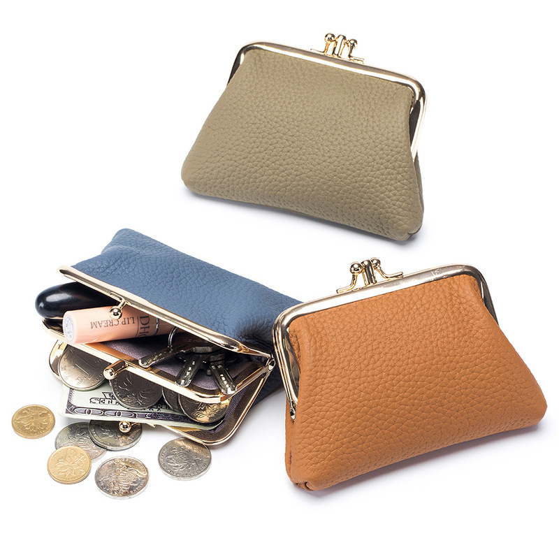 First-Layer Cowhide Classic Double-Flap Coin Purse, Mini Compact Coin Storage Bag, Women's Genuine Leather Fashionable Clasp Bag First-Layer Cowhide Classic Double-Flap Coin Purse, Mini Compact Coin Storage Bag, Women's Genuine Leather Fashionable Clasp Bag