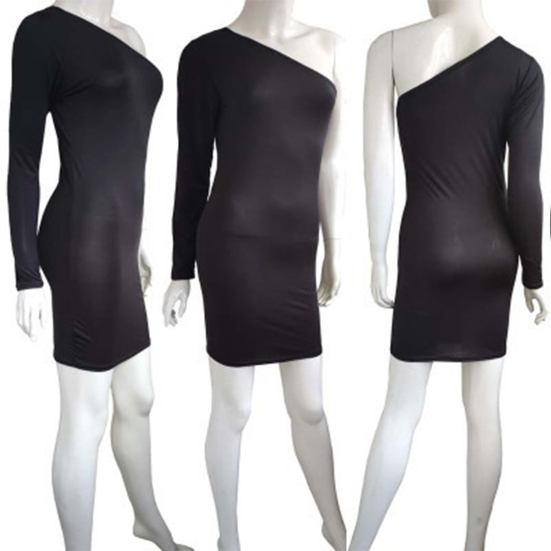 European and American New Sexy One-Shoulder Long-Sleeved Chest-Wrapped Dress with Backless Aliexpress Hot Sale Wish Clothing Hip-Covering Beach Skirt