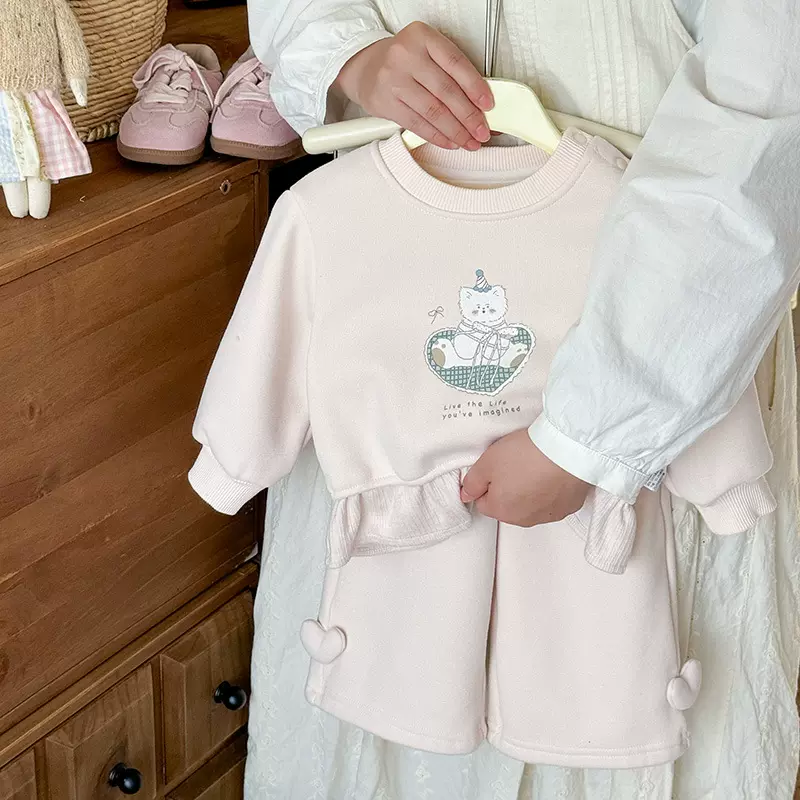 女童加绒套装新款宝宝外出服秋冬款婴幼童可爱卫衣卫裤两件套 a类