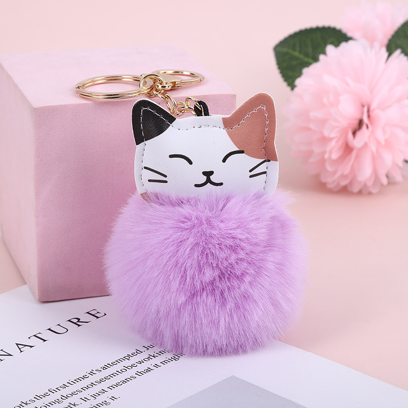 Cute Cat Pu Leather Alloy Plush Printing Bag Pendant Keychain display picture 4