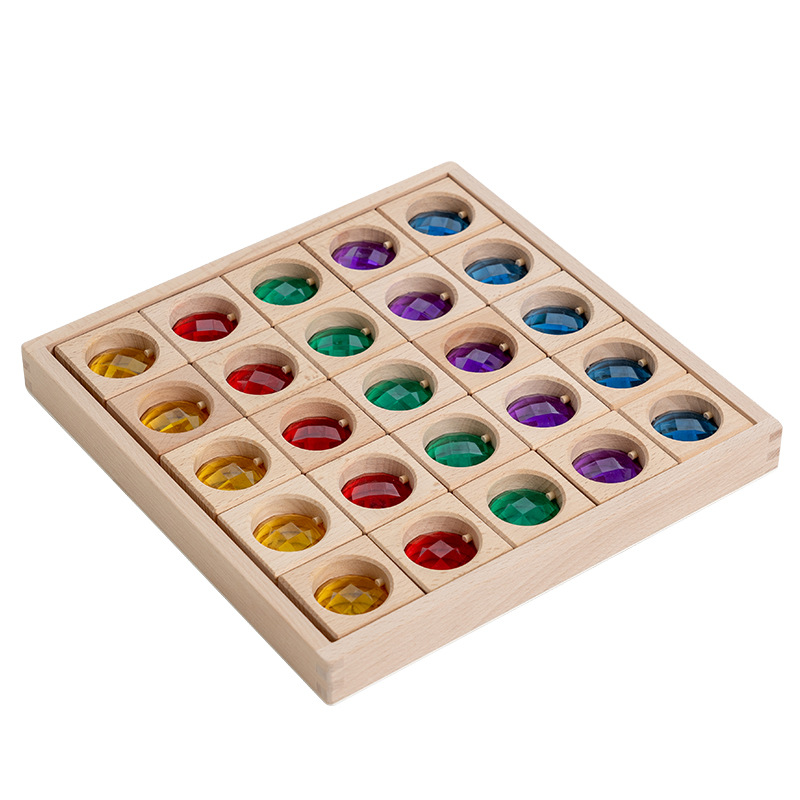 De partículas grandes bloques de construcción transparentes acrílico gema del arco iris de madera maciza de haya niños educativos juguetes de construcción creativos