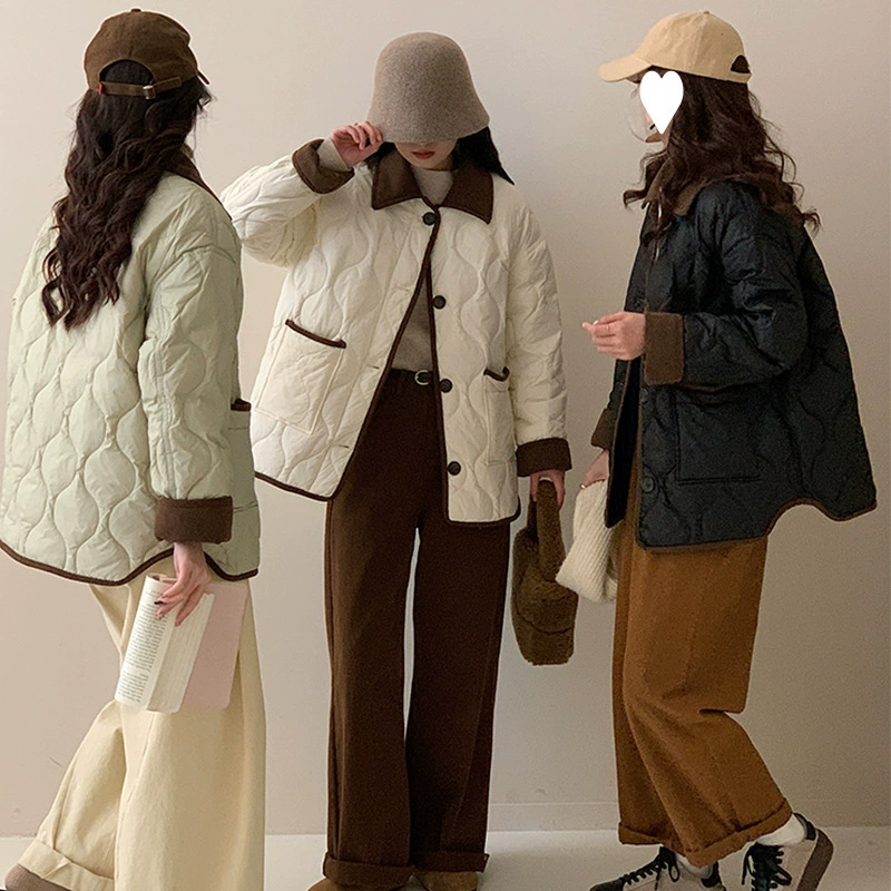 Light and thin demi-season down jacket with diamond pattern with down, Chanel style, Korean style