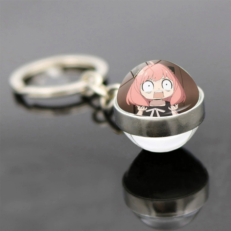 Double-sided glass pendant for keys, keychain, accessory