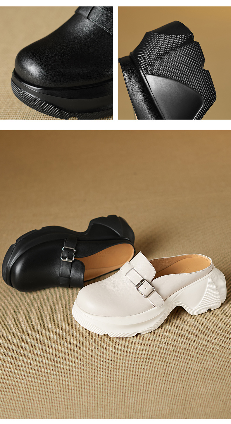 Dép sandal nữ mũi nhọn da bò thật đế dày gót cao 7 cm — đen chi tiết 10