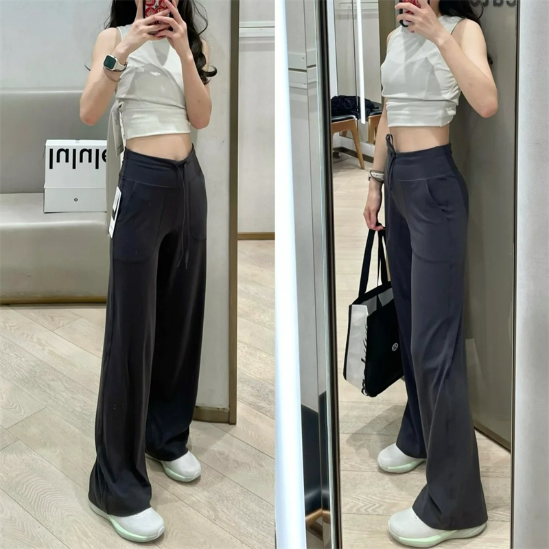 Lulu Original Straight-Leg Pants Women's Yoga Pants Throwback Still Same Style Casual Drawstring High-Waisted Wide-Leg Pants