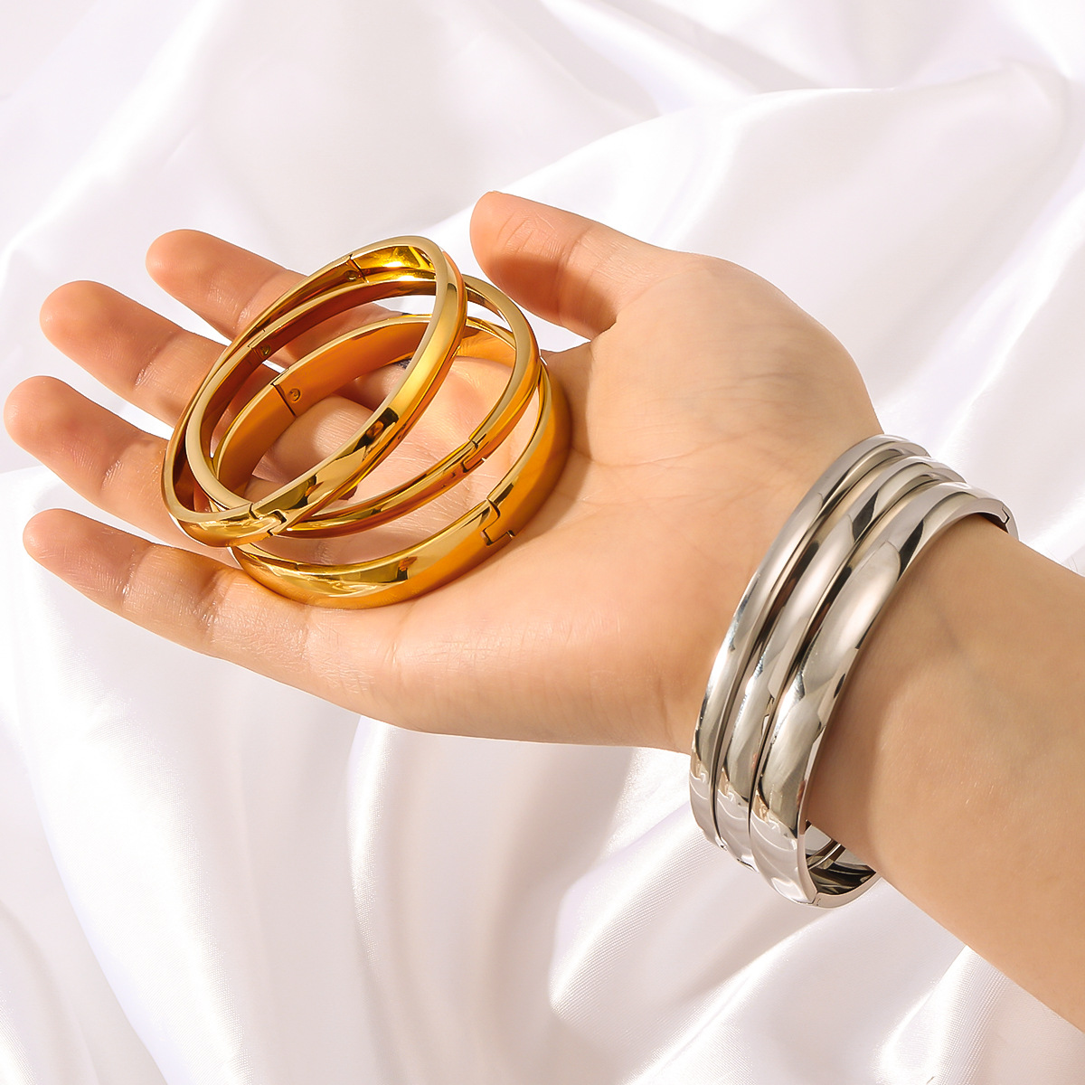 18g Weight Bangle Classification 304 Stainless Steel Chain Material 1 Piece Quantity Holiday, Daily Occasion 304 Stainless Steel Material Geometric Pattern Unisex Gender Polishing Design Simple Style, IG Style Style IG Style Simple Style Geometric 304 Stainless Steel Bangle In Bulk 无