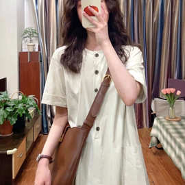 特大码300斤女夏季文艺复古日系长裙休闲显瘦短袖连衣裙慵懒风