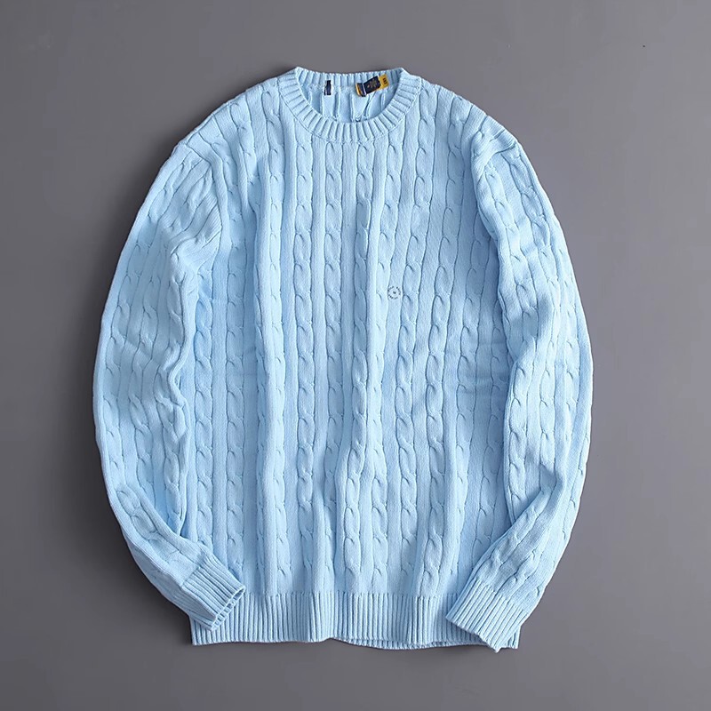 Cross-Border Supply Order Men's Winter Rl Ralph Pony Embroidery High-Quality Cable Knit Crew Neck Sweater Trendy