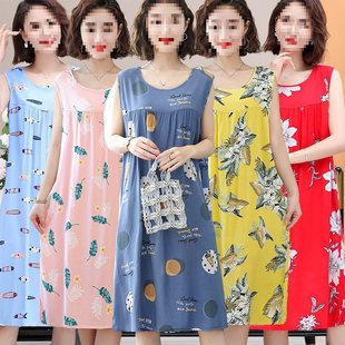 Pure Cotton Silk Sleeveless Suspender Nightgown for Women Summer Thin Plus Size Loose Vest Dress Artificial Cotton Mid-Length Pajamas