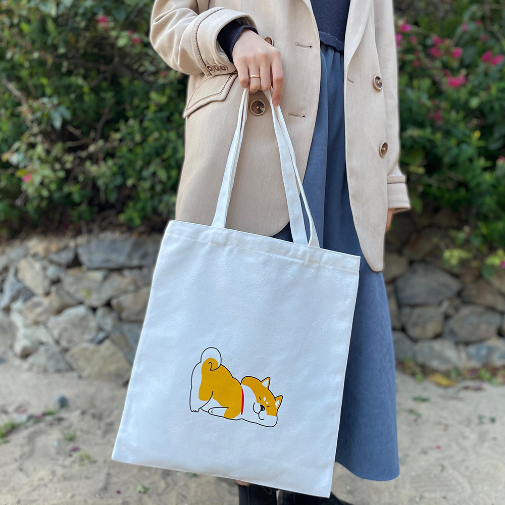 白色帆布袋学生补习单肩包大容量手提袋购物袋卡通图案印logo