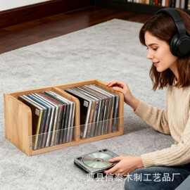 跨境木质唱片收纳盒家用桌面CD黑胶唱片储物架亚克力大容量唱片架