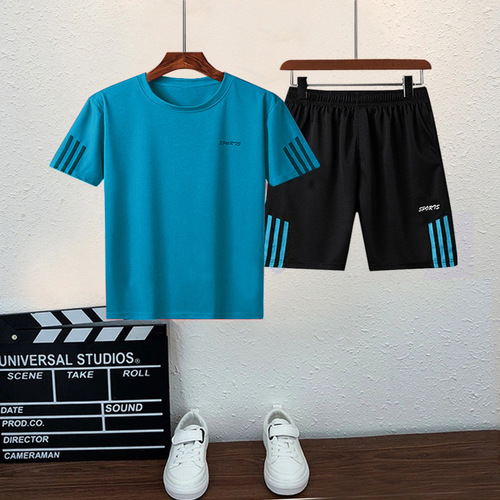 Summer  Boys' and Girls' Sports Short Sleeve Set with Big Kids Quick Dry Clothing for Children - Boys' Football and Basketball Outfits