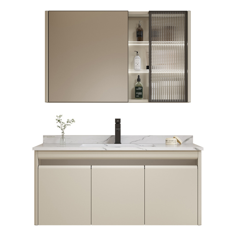 Armario de baño de acero inoxidable 304 baño lavabo gabinete combinación lavabo de cerámica lavado de cara piscina de manos espejo cosmético gabinete