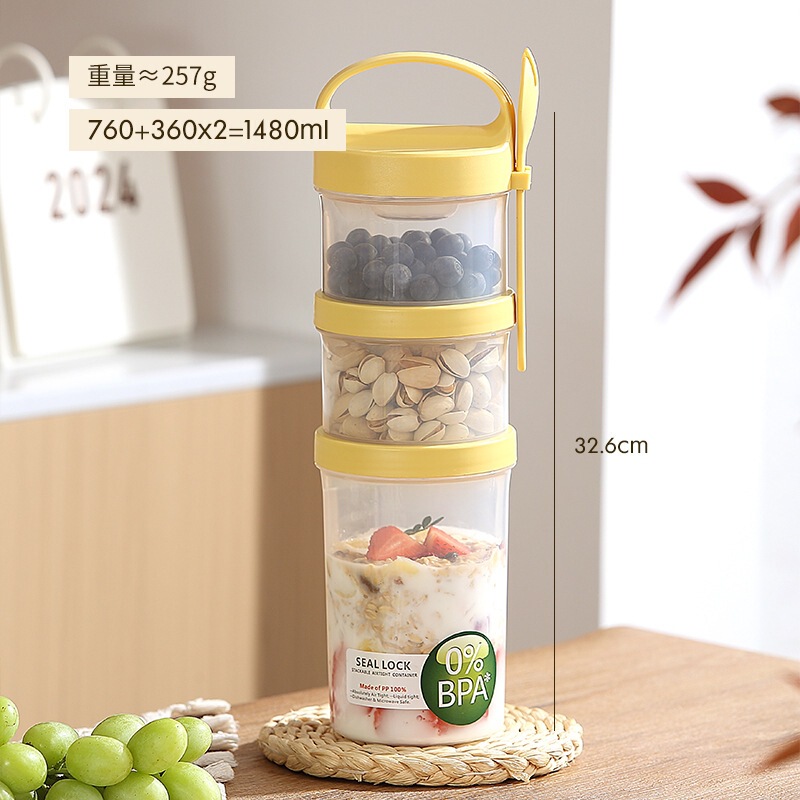 双层圆形密封保鲜盒早餐水果外带微波炉塑料饭盒带餐具收纳盒便携|undefined